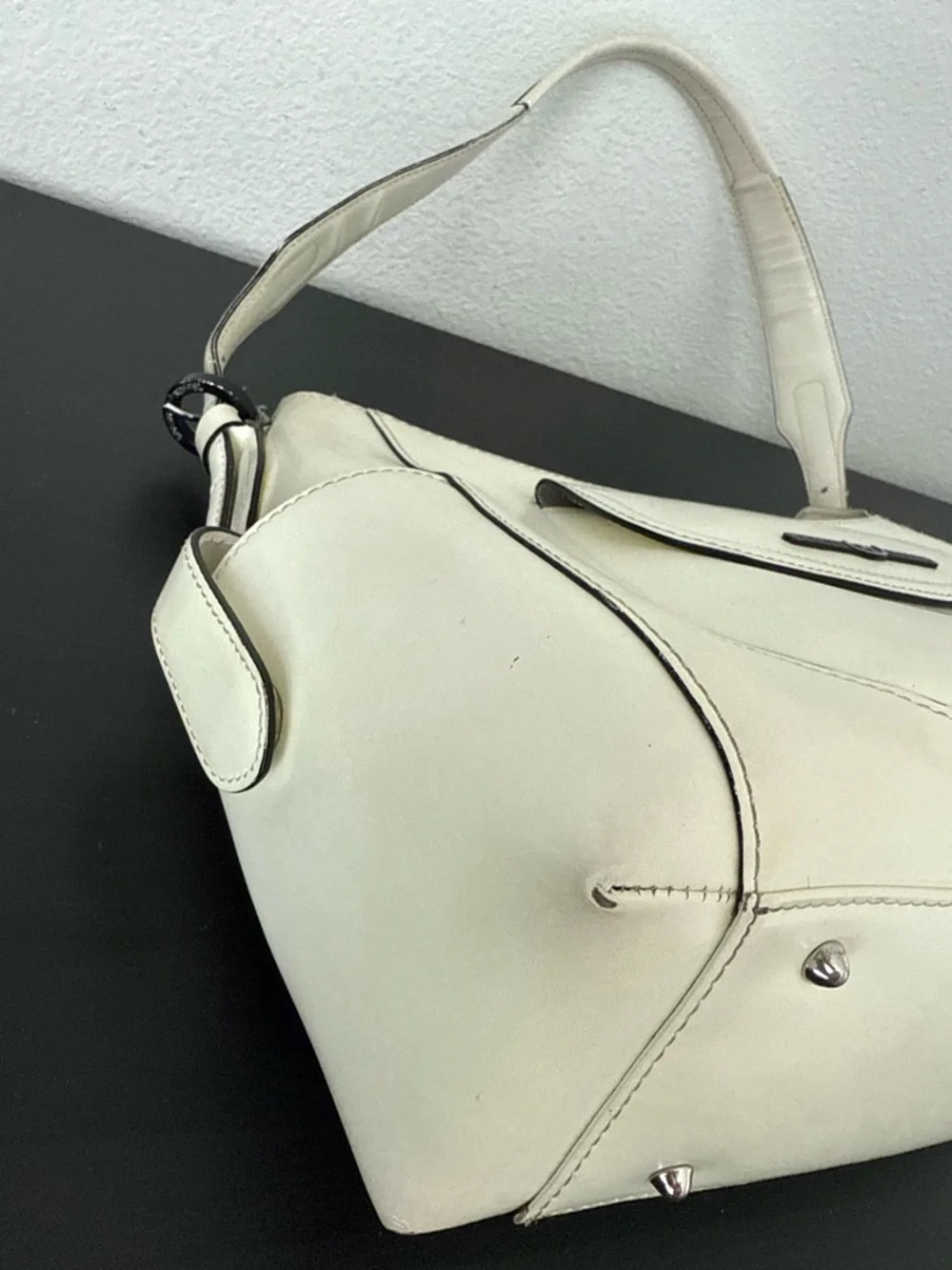 Vintage Braun Buffel German Luxury Ivory Leather Shoulder Bag Hobo